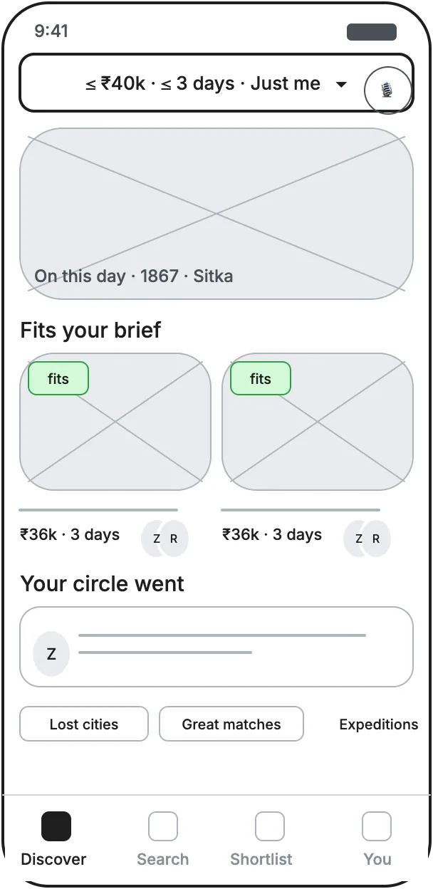 Wireframe of the fit-first home screen
